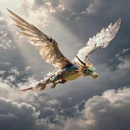 synapses. the flying dragon made of fantasy, made of feathers mist and cloud, digital painting, hd, detailed.