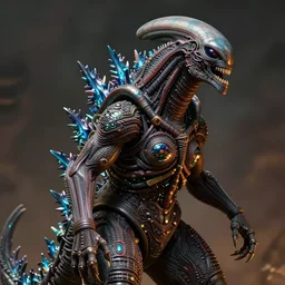 a feminine humanoid hybrid godzilla and xenomorph queen