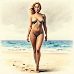 silhouette challenge, fully clothed sexy scarlett johansson with perfect symmetrical anatomical proportions, by greg rutkowski, pencil and ink, full dynamic colour, dramatic lighting, wide angle lens, full body within frame, beautiful beach in the background sharp, smooth, intricate detail, hyper detail,