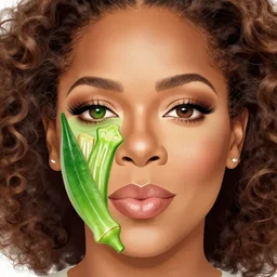 a dish of oprah winfreys face fused with okra veg with green stalky ( ( green oprah winfrey's face ) ), oprah okra winfrey sentient veg