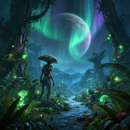 exoplanet planet alien jungle flore plant mass effect jungle winter andromeda krogan nebula aurora wallpaper 3 d pixar disney digital cgi rtx hdr painting bioluminance alena aenami artworks in 4 kby loish beeple, by thomas kinkade 2 2 2 2