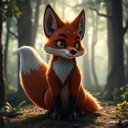 a medieval anthropomorphic fox furry fursona with a fluffy tail in a forest, backlighting, cgi, rendered in unreal engine, trending on artstation, cartoon, trending on furaffinity