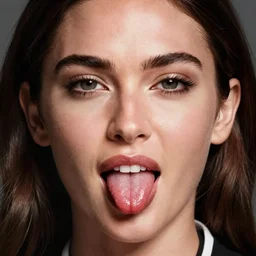 megan fox sticking her tongue out. hyperrealistic portrait, photo realistic, poster, artstation, volumetric lighting, digital art, very detailed face by magali villeneuve