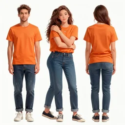 man in orange t - shirt hugging from behind girl, vivid colors, character sheet, fine details, concept design, contrast, kim jung gi, greg rutkowski, trending on artstation, 8 k, full body, turnaround, front view, back view, ultra wide angle