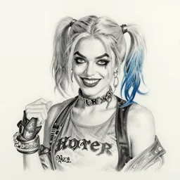 a pencil drawing of harley quinn, highly detailed