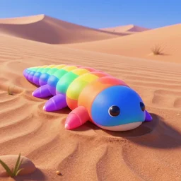 beautiful matte painting of rainbow tardigrade coming out of sand dune in a neon desert by dan mumford and lisa frank, unreal engine, concept art, close up, vivid, trending on artstation