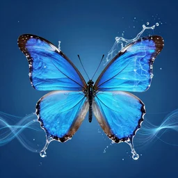 a blue water butterfly made of water with water splashing on it's wings, a hologram by benoit b. mandelbrot, shutterstock contest winner, magic realism, quantum wavetracing, creative commons attribution, behance hd