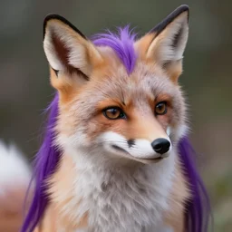 an anthropomorphic fox girl with light fur and with purple hair on their head