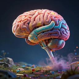 an artificial intelligence dreaming, electronic brain, computer parts, dreamy, vibrant colors, by petros afshar and anton fadeev