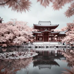beautiful infrared landscape photography with japanese temple and lily pond by david keochkerian and mike irwin, ir filter, tilt shift photography