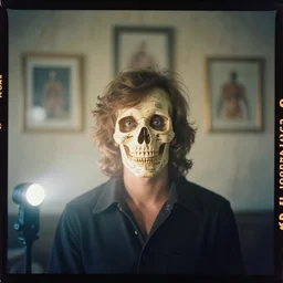 kodak portra 4 0 0, wetplate, flashlight, 8 5 mm carl zeiss, blueberry, award - winning colour portrait by britt marling : a sunlit 1 9 6 0 s rock and roll skull with anatomy notes, quadratic quadratic picture frames, haze, wallpaper, fog, no people