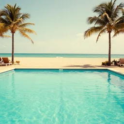 pool at the beach. miami. no people. nostalgic. 6 0 s styled art