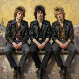 beautiful oil matte portrait painting, 8 0 s punks sitting on top of the berlin wall, detailed faces, wonderful masterpiece highly detailed, beautiful cinematic light deep focus, elegant, digital painting, smooth, sharp focus, golden ratio, dramatic illumination, ultra realistic, 8 k, art by artemisia lomi gentileschi and caravaggio