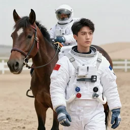 astronaut carries a horse behind. ruan jia