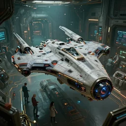 ( cyberpunk 2 0 7 7, bladerunner 2 0 4 9 ) in focus detailed background, scientists creating an artificial alien highly detailed futuristic biomechanical thick smooth quad wing combat spaceship inside spaceship lab, photographic, octane render, photorealistic, art by brian sum and annie leibowitz, film still from the movie by ridley scott