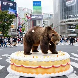 photo of Chie Satonaka drop kicking a grizzly bear over a giant birthday cake in Shibuya crossing