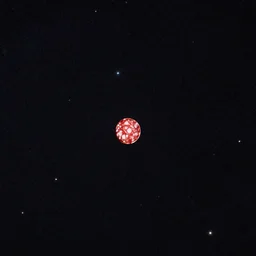 Astronomical satellite view of nearest star image as a very small single round slice of salami on star field background