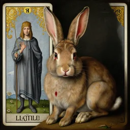 a painting of a rabbit with a bloody face, a surrealist painting by Hieronymus Bosch, behance, pop surrealism, grotesque, tarot card, flemish baroque