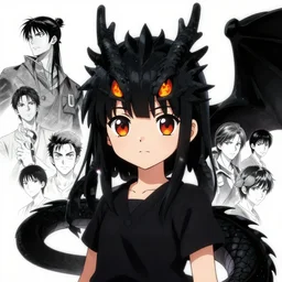 cell shading, a cute anime girl fused with a black dragon with fiery eyes, sharp and clean image, wlop, ilya kuvshinov, artgerm, krenz cushart, greg rutkowski, hiroaki samura, range murata, james jean, katsuhiro otomo, erik jones