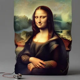 the mona lisa made of metal and machinery and wiring
