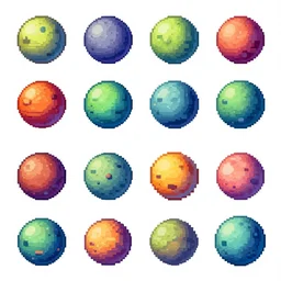 isometric pixel art of alien planets sprite sheet in gouache detailed pixel art rotated left rotated right props stylised, in the style of moebius,