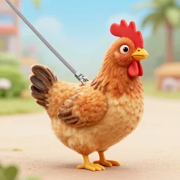 barbie's pet chicken on a leash