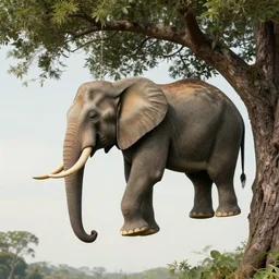 a picture of an elephant hanging from a tree, a surrealist sculpture by storm thorgerson, shutterstock contest winner, massurrealism, surrealist, whimsical, hyper - realistic