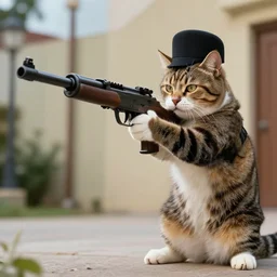 a still of the cat shooting a m 6 0 machine gun from the buddy cop movie beverly hills cat 2