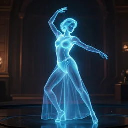 a cinematic still from blade runner 2045, hologram dancer