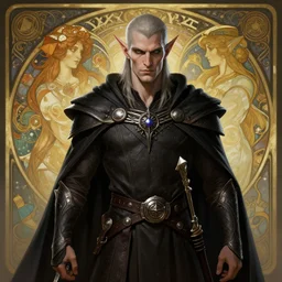 A handsome Drow,  highly detailed, digital painting, artstation, concept art, smooth, sharp focus, illustration, Unreal Engine 5, 8K, art by artgerm and greg rutkowski and Alphonse Mucha