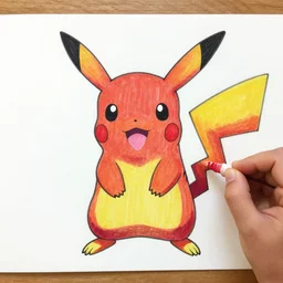 red pikachu drawn by a 3 years old