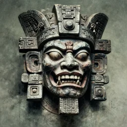disturbing grunge image of a brutal mayan deity. horror airbrush art, by auguste renoir