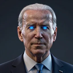 3D rendering of a sinister looking Joe Biden with glowing eyes