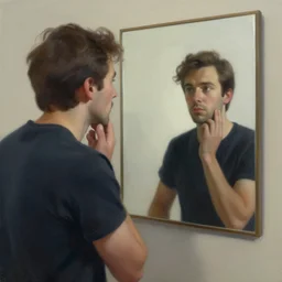 painting of a man looking at his reflection
