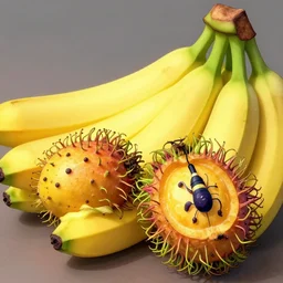 a banana with two rambutans, micro detail, by satoshi kon, sharp focus, trending on artstation hq, deviantart, pinterest, 8 k