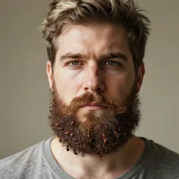 a man with a beard made of ants