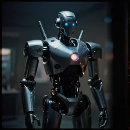 somewhere to hide to keep me alive,, cybertronic robot, cinematic, volumetric lighting, f 8 apeture, eastman 5 3 8 4 film,