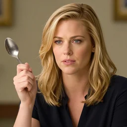 reese witherspoon holding a spoon, reese witherspoon face, hyper realistic, medium shot