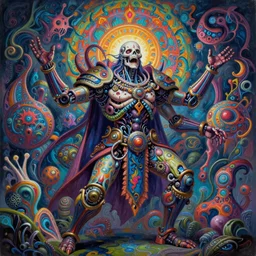 hyper detailed ultra sharp painting of a undead biomechanical warrior trance man. trending on artstation, warpaint aesthetic, earthwave, colorful, psychedelic, ornate, intricate, digital painting, concept art, smooth, sharp focus, illustration, art by artgerm and greg rutkowski and h. r. giger, 8 k
