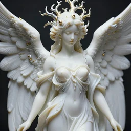hyper detailed artstation!! ultra sharp portrait of a beautiful well contoured porcelain ivory angel! with fair skin full - body detailed, elegant clothes, up close shot, sharp focus, global illumination, ambient lighting pixiv!! scenery art, biomechanical white silver gold rhizomorphs headdress, vaporwave brackets, dream texture, alexandre ferra, irakli nadar, alexander mcqueen, octane highly render, 4 k, ultra hd,