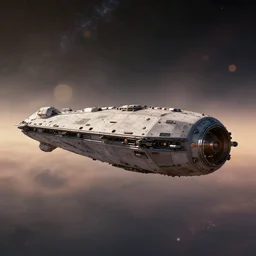 photorealistic wide shot of USCSS Nostromo spaceship, in space, bokeh, inspired by Ridley Scott, Giger, , octane render, unreal engine 4k, volumetric lighting, mist, twilight, detailed