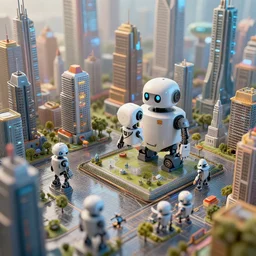 , hyper detailed, tiny robots, tiny city, HD, fantasy, sci fi