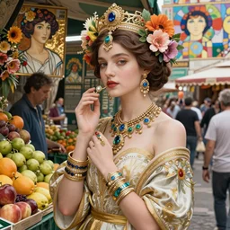 a masterpiece ultrarealistic ultradetailed portrait of beautiful love fishmonger jewelry genius girl on fruits street market baroque renaissance. medium shot, intricate, elegant, by stanley artgerm lau, wlop, alphonse mucha, rossdraws, andrei riabovitchev, yoshitaka amano. flower background my james jeand and takashi murakami.