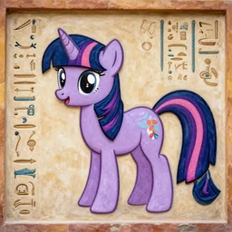 Egyptian hieroglyph wall art relief painting of Twilight Sparkle from My Little Pony