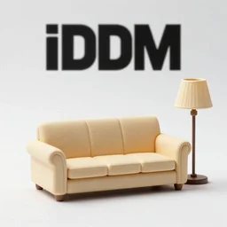 album cover for idm funk band. miniature sculpted couch and lamp