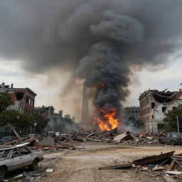 tornado destroy washington dc during storm, debris, fire, ashes, smoke columns, dirty ground, damaged and destroyed buildings, hyperdetailed, artstation, cgsociety, 8 k