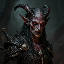 a detailed portrait of a tiefling, pathfinder portrait, demonic, demon, horror art, dndart, deviantart fantasy portrait, 4 k, hires, grimdark, dark fantasy, beautifully detailed, atmospheric horror fantasy, art by greg rutkowski and alphonse mucha