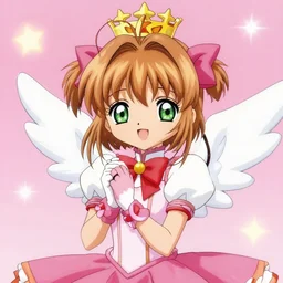 a cute magical girl with a crown in the style of sakura card captor