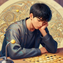 baduk player lost in thought, intricate artwork by artgerm, greg rutkowski, and kilian eng, digital illustration, hyper detailed, super sharp, crisp, smooth, vibrant colors smooth gradients, depth of field, aperture f 1. 2