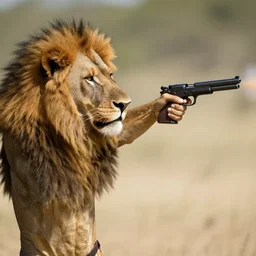 a lion shooting a gun through the james bond opening gun sights